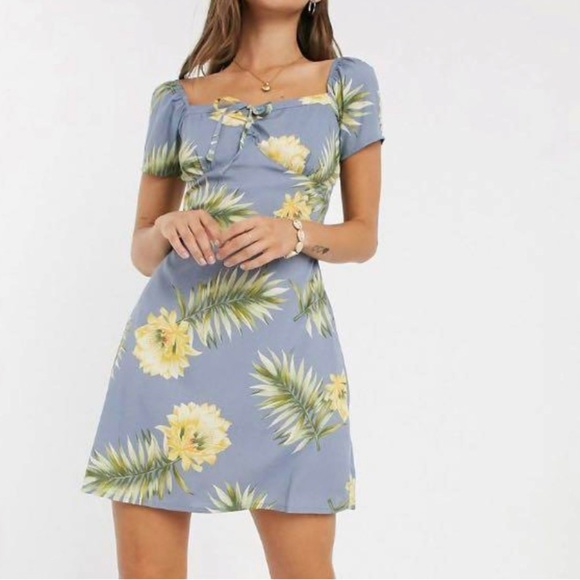 ASOS Dresses & Skirts - ASOS Wednesday’s Girl Tropical Floral Blue Dress Mini Style Lightweight Size M